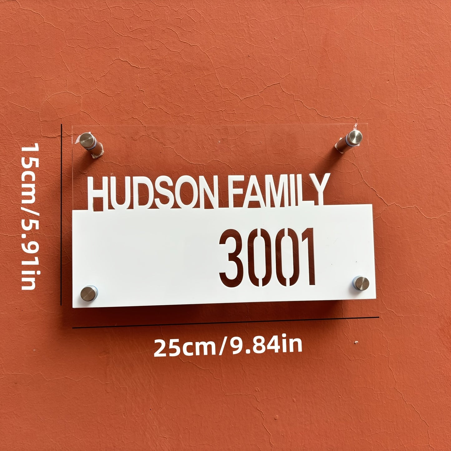 Personalized Double-Layer 3D Address Sign, Engraved Hollow-Out Effect, Stainless Steel Wall Mount for Home & Business, No Electricity Required, Hudson Family 3001