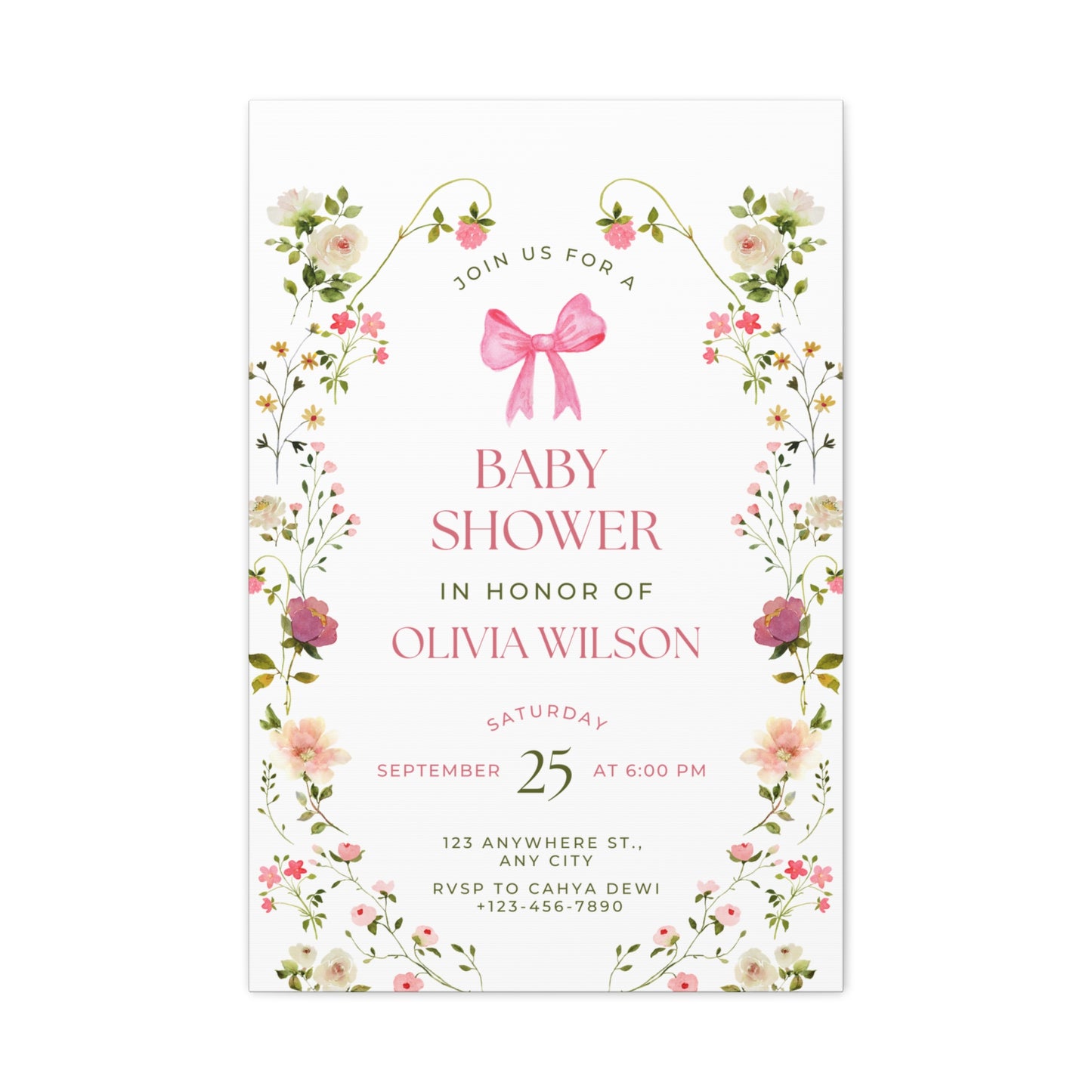 Personalized Baby Shower Canvas Print with Floral Design