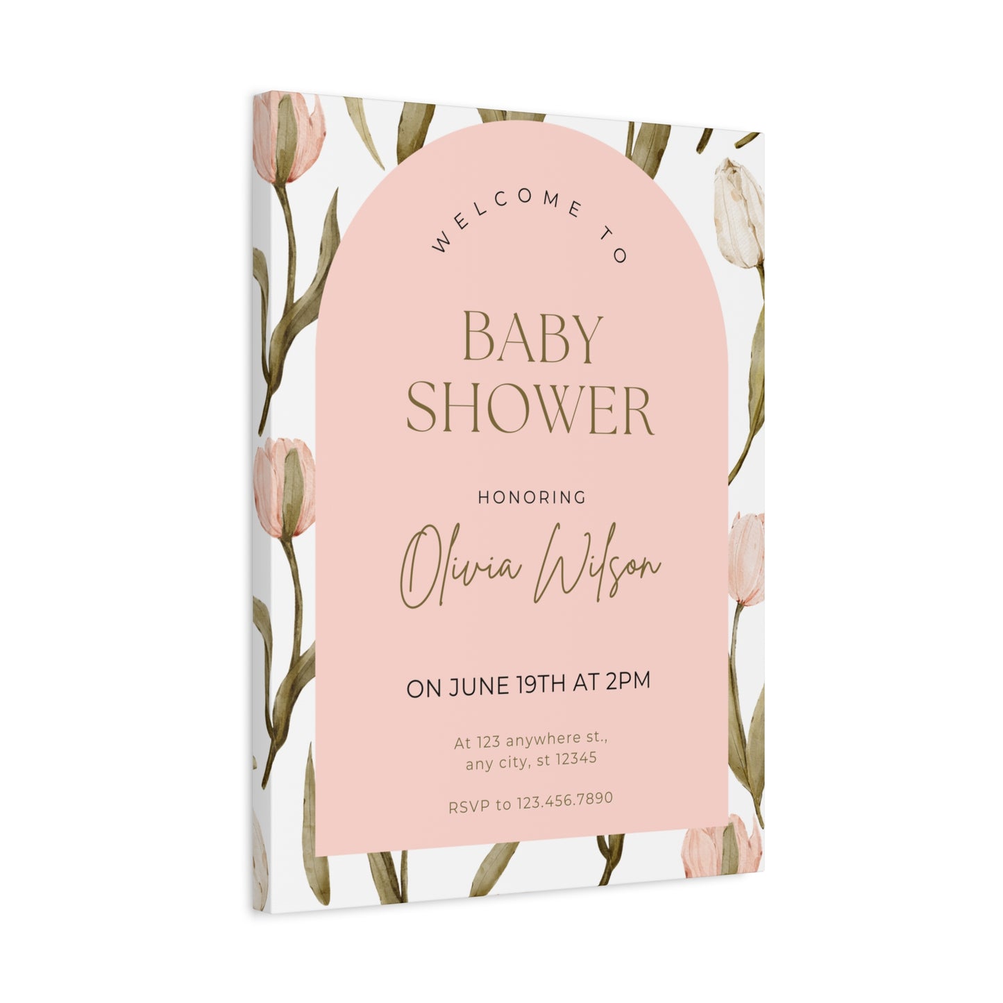 Baby Shower Welcome Canvas - Personalized Floral Wall Art