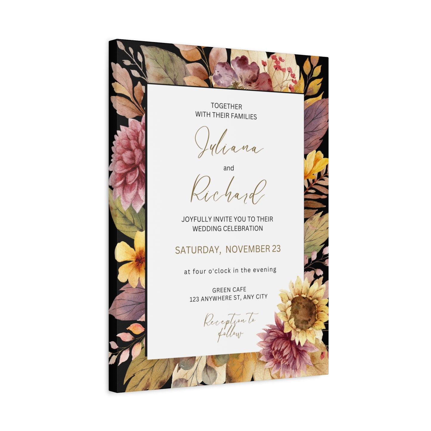 Floral Wedding Invitation Canvas Print