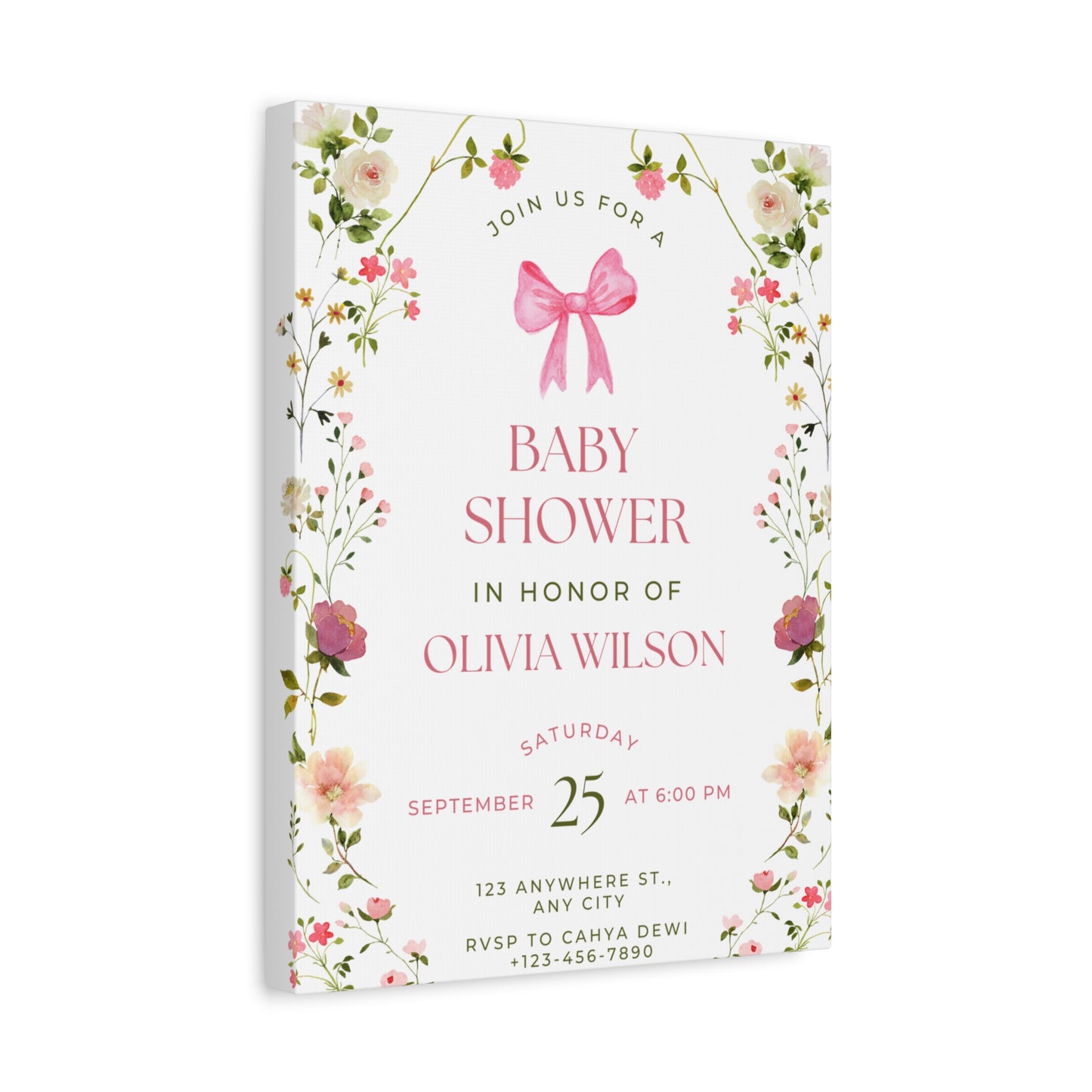 Personalized Baby Shower Canvas Print with Floral Design