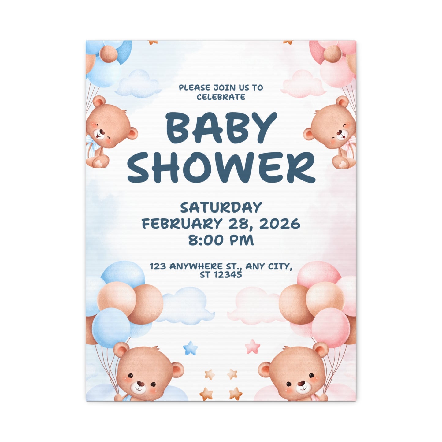 Baby Shower Canvas Print - Cute Bear Design for Celebrations