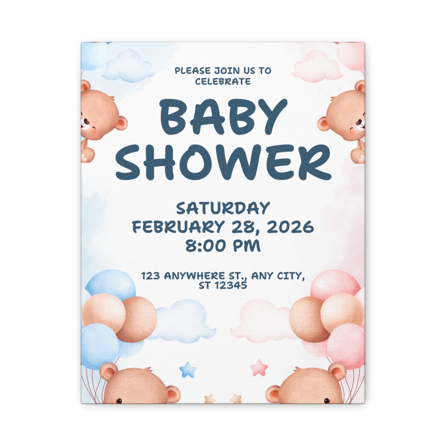 Baby Shower Canvas Print - Cute Bear Design for Celebrations