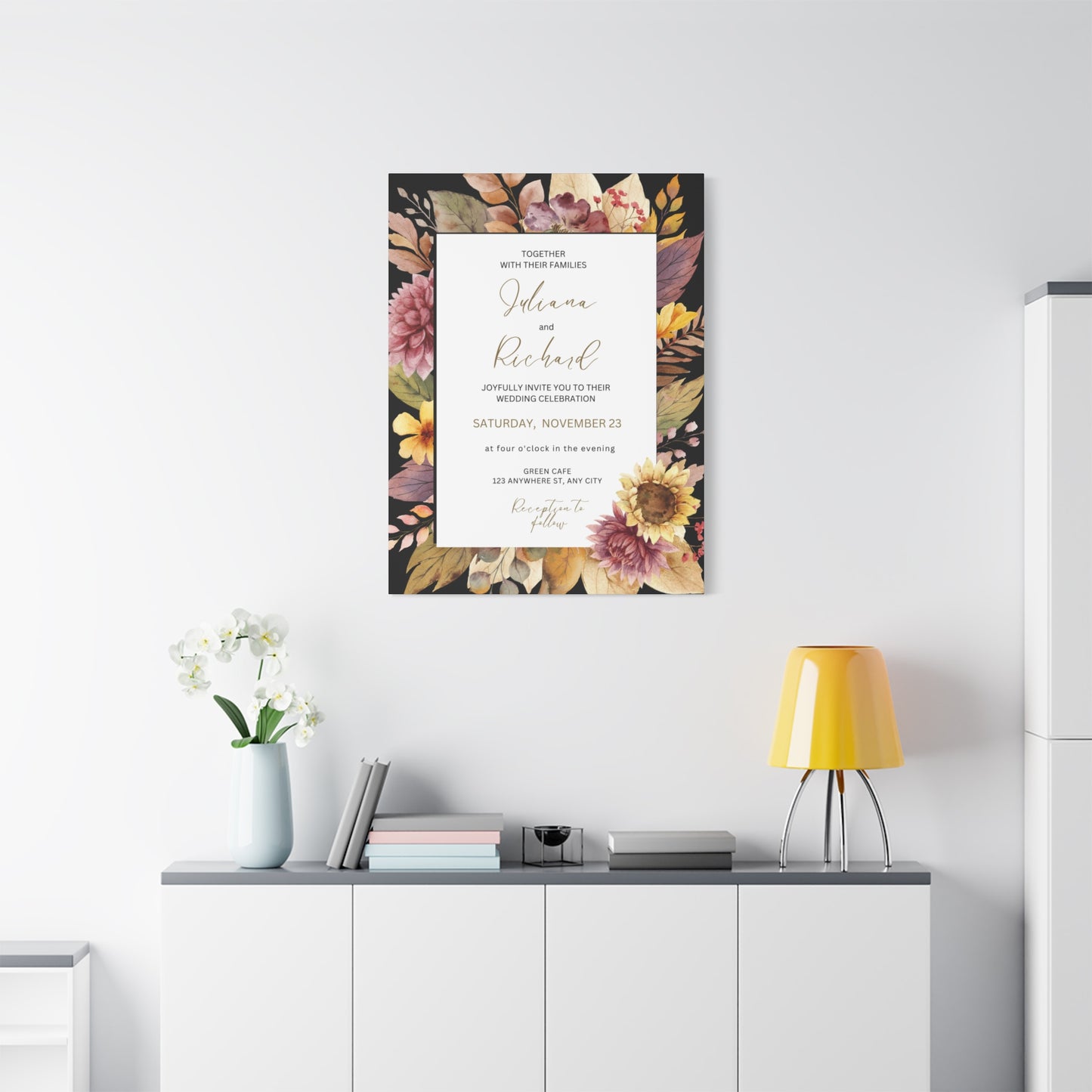 Floral Wedding Invitation Canvas Print