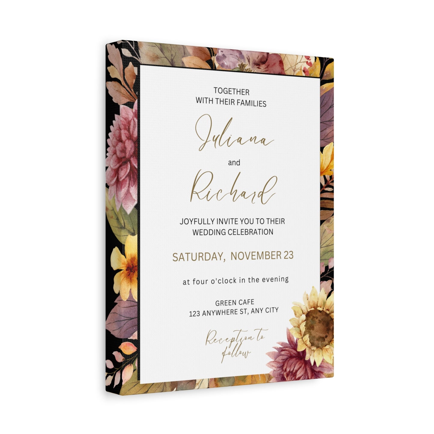 Floral Wedding Invitation Canvas Print
