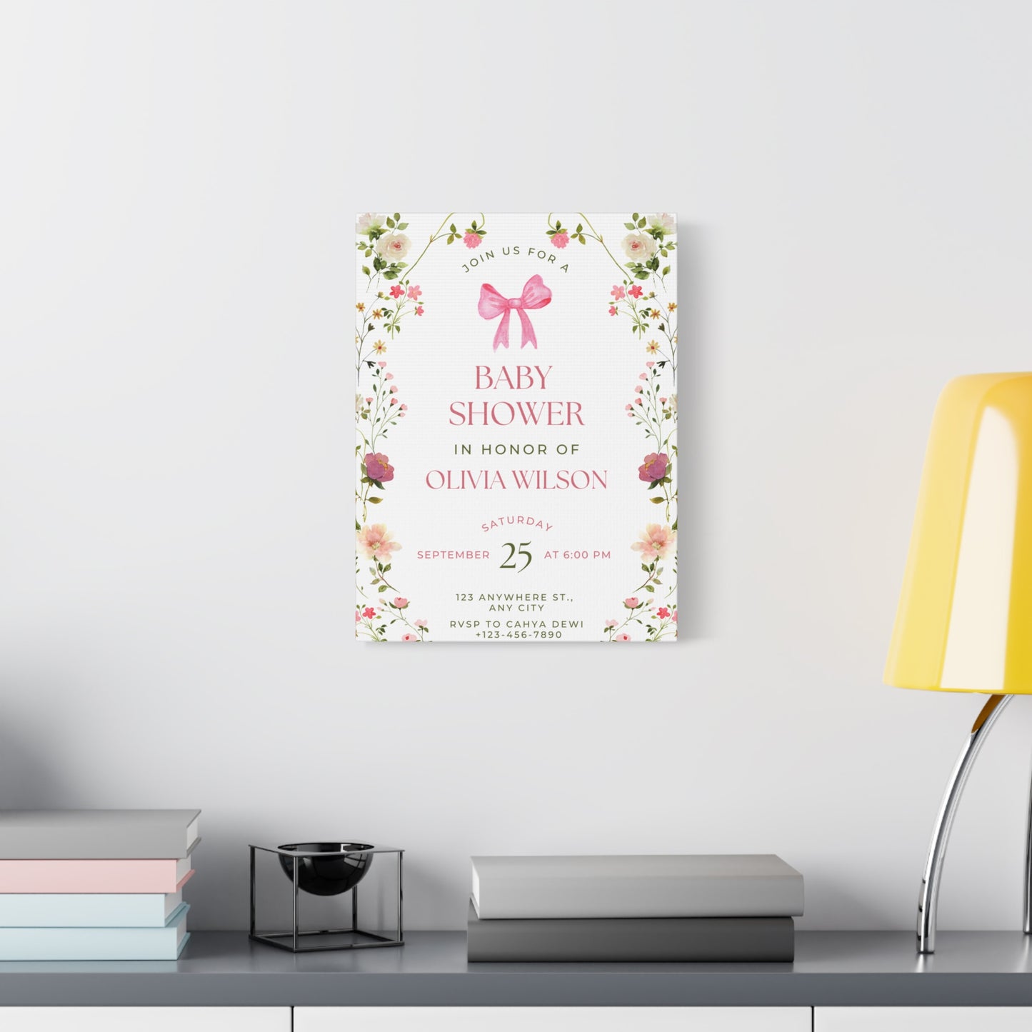 Personalized Baby Shower Canvas Print with Floral Design