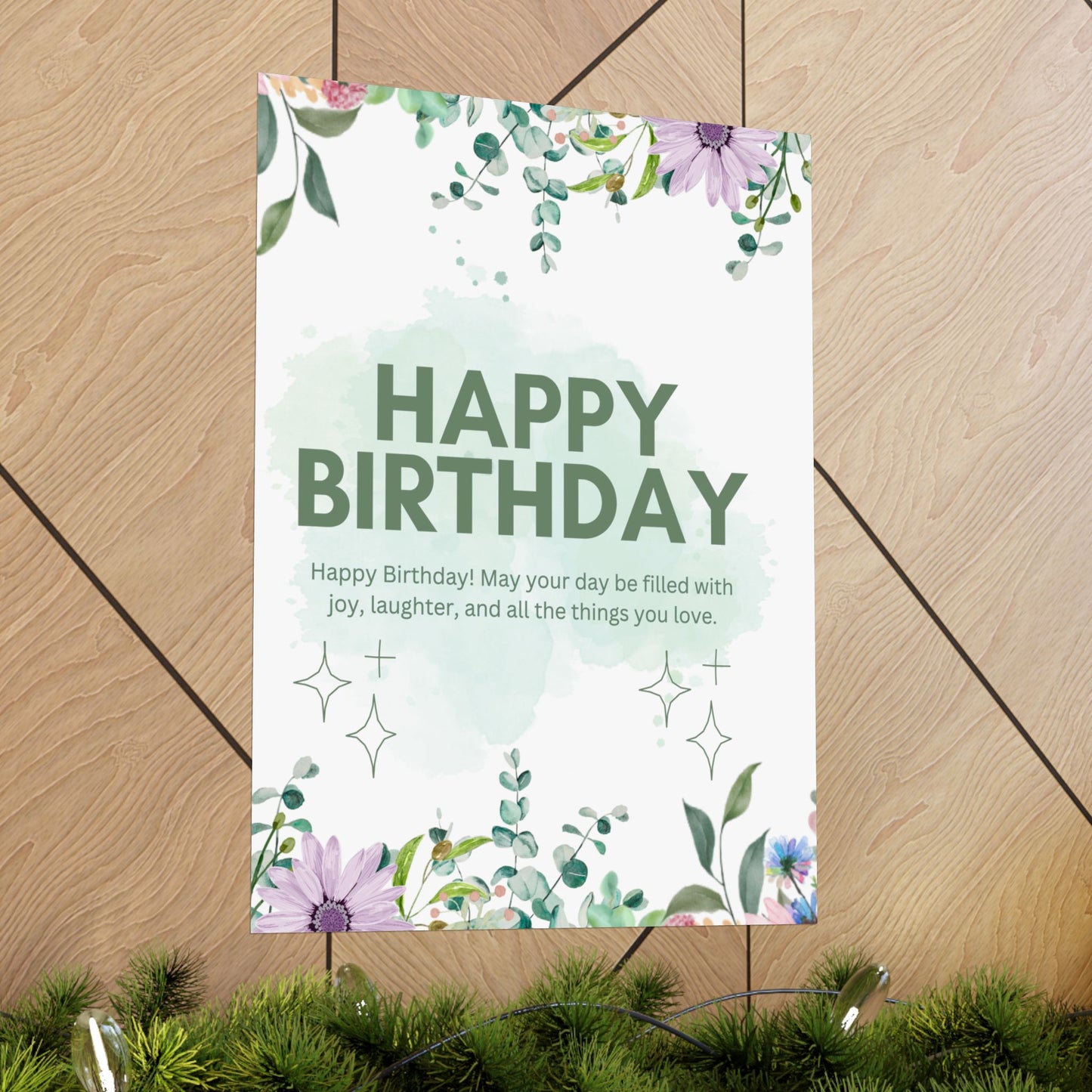 Floral Happy Birthday Poster - Matte Vertical Wall Art