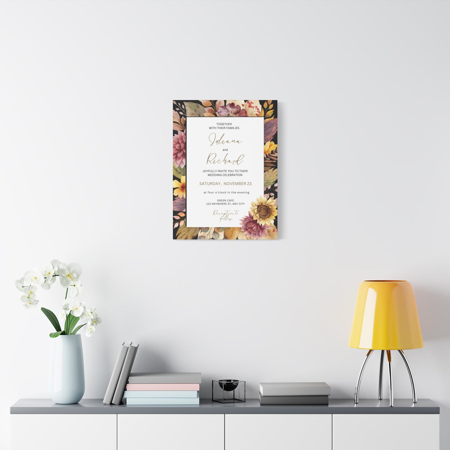 Floral Wedding Invitation Canvas Print