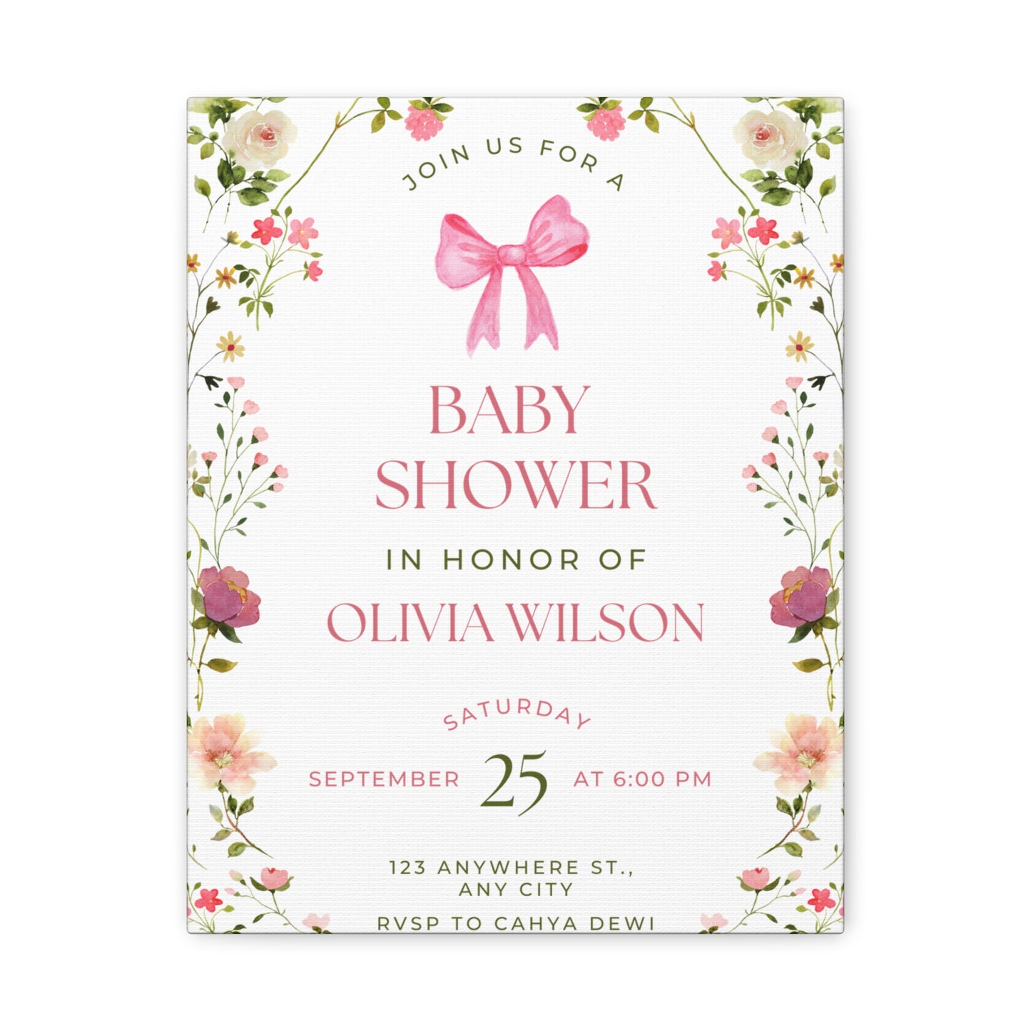 Personalized Baby Shower Canvas Print with Floral Design
