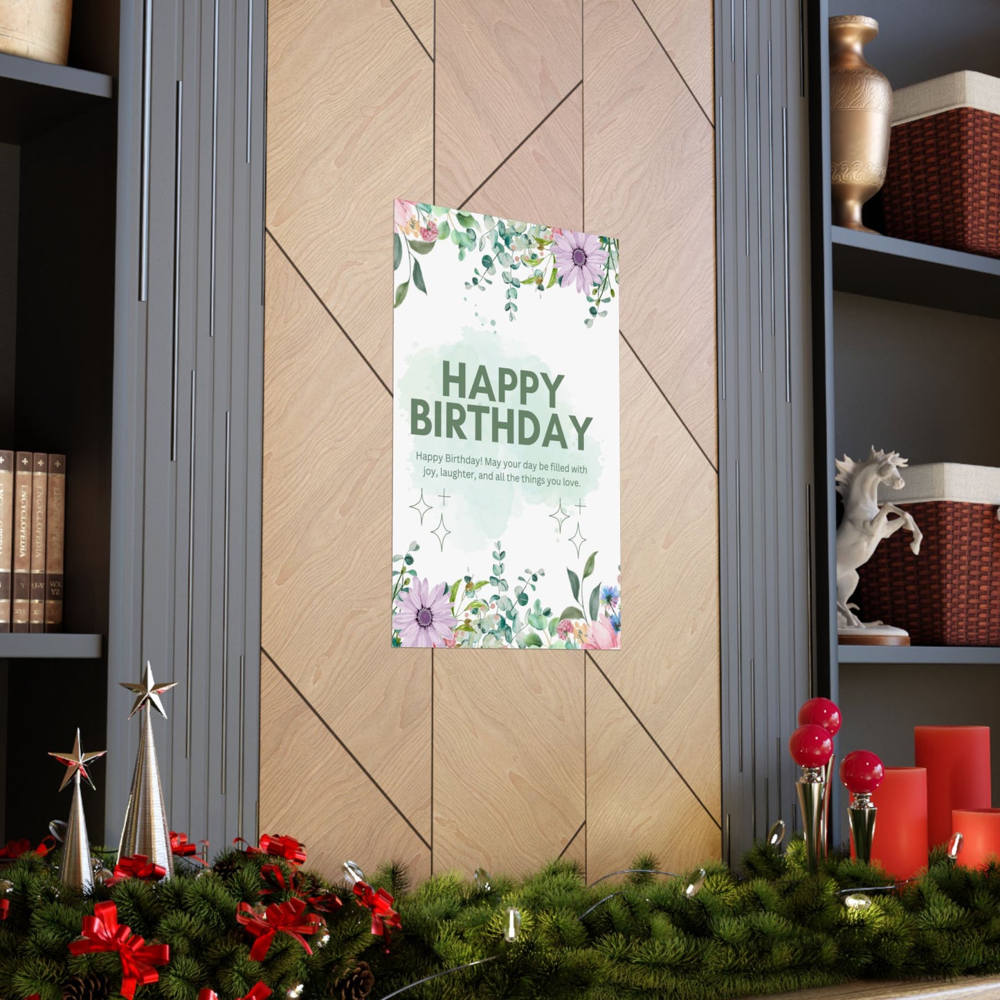 Floral Happy Birthday Poster - Matte Vertical Wall Art