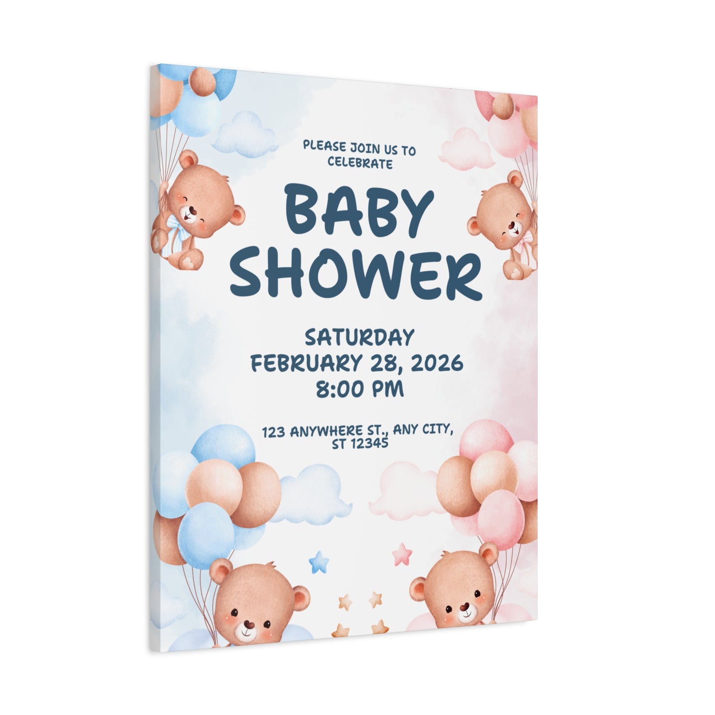 Baby Shower Canvas Print - Cute Bear Design for Celebrations