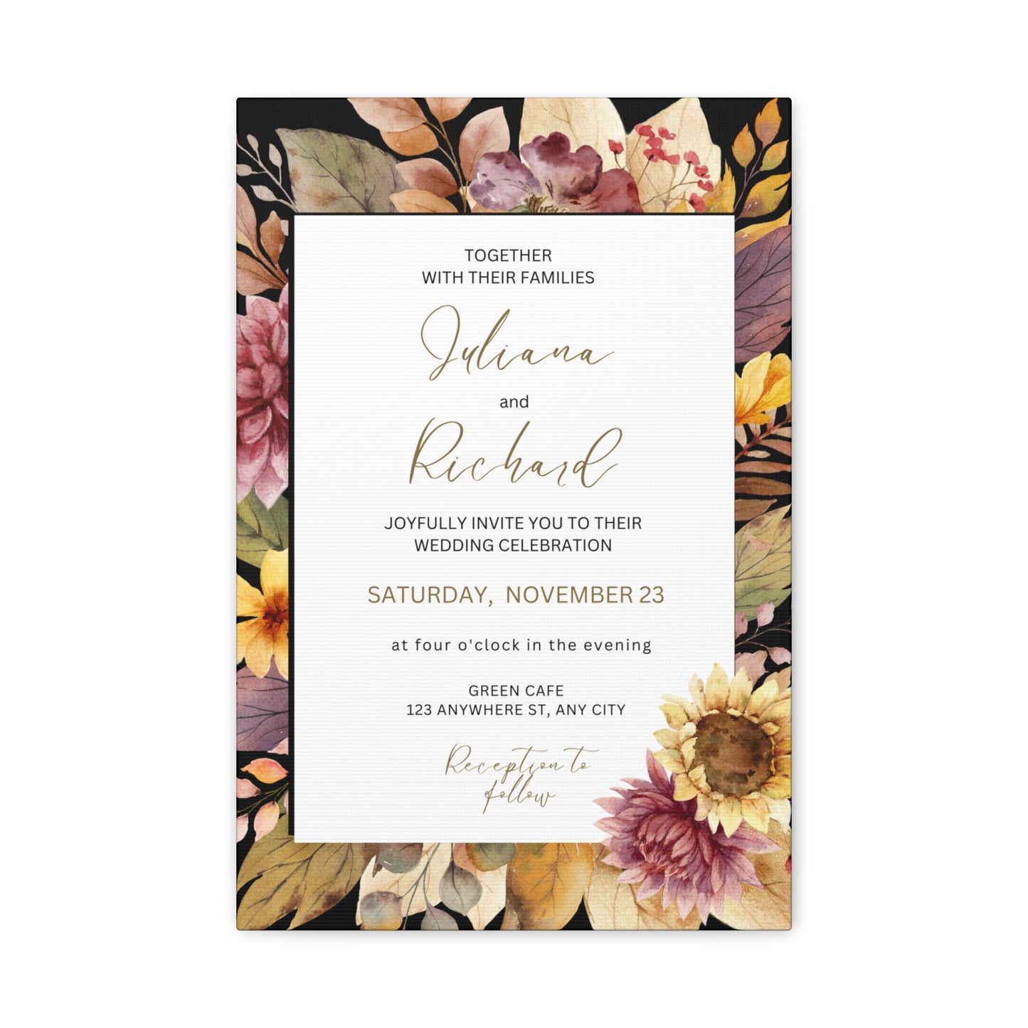 Floral Wedding Invitation Canvas Print