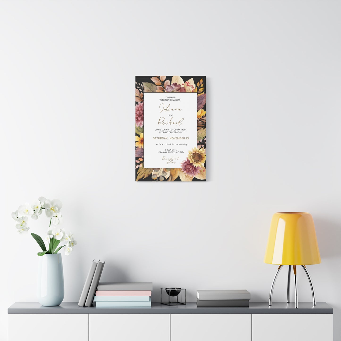 Floral Wedding Invitation Canvas Print