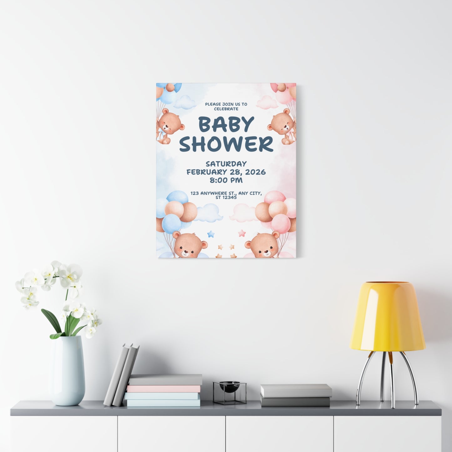 Baby Shower Canvas Print - Cute Bear Design for Celebrations