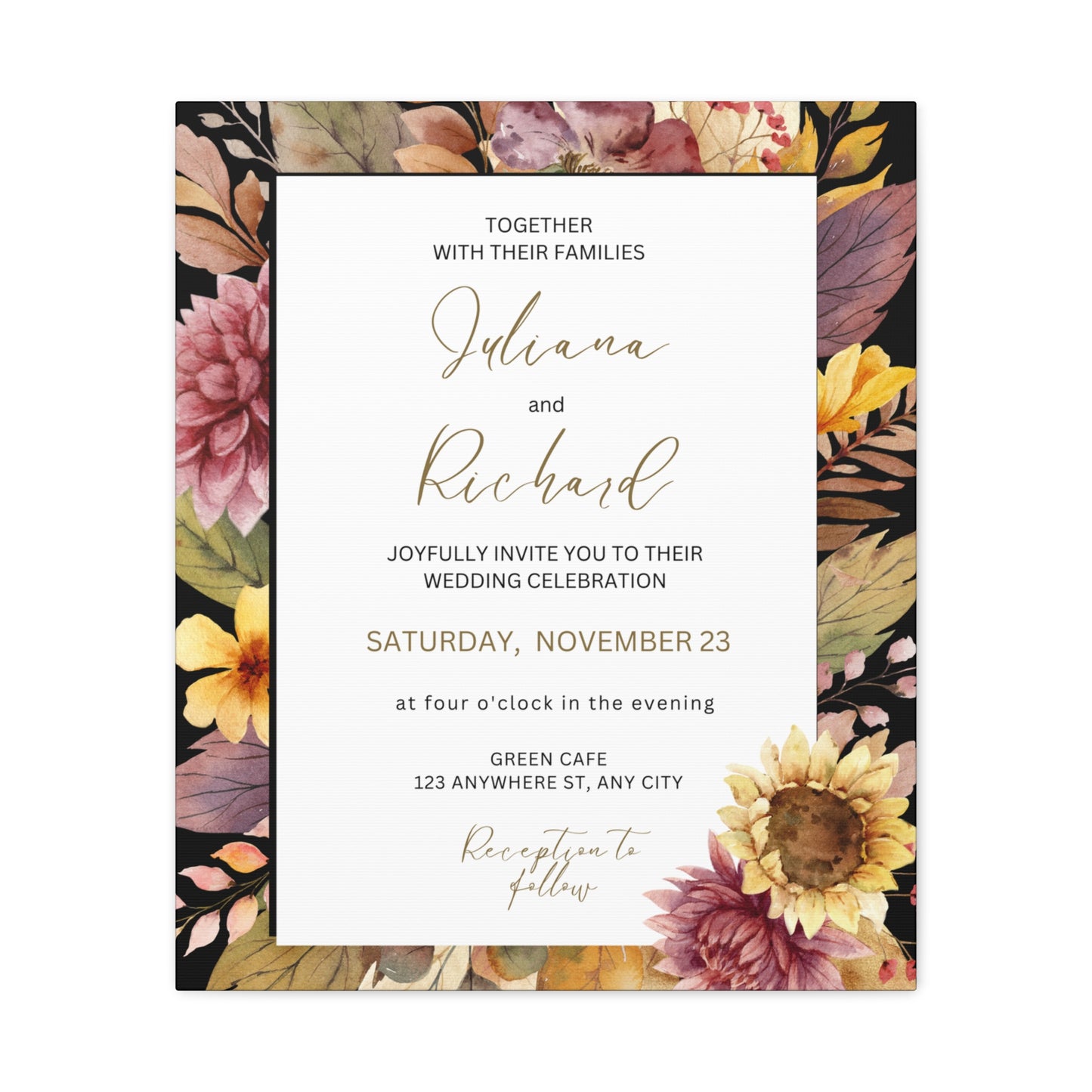Floral Wedding Invitation Canvas Print