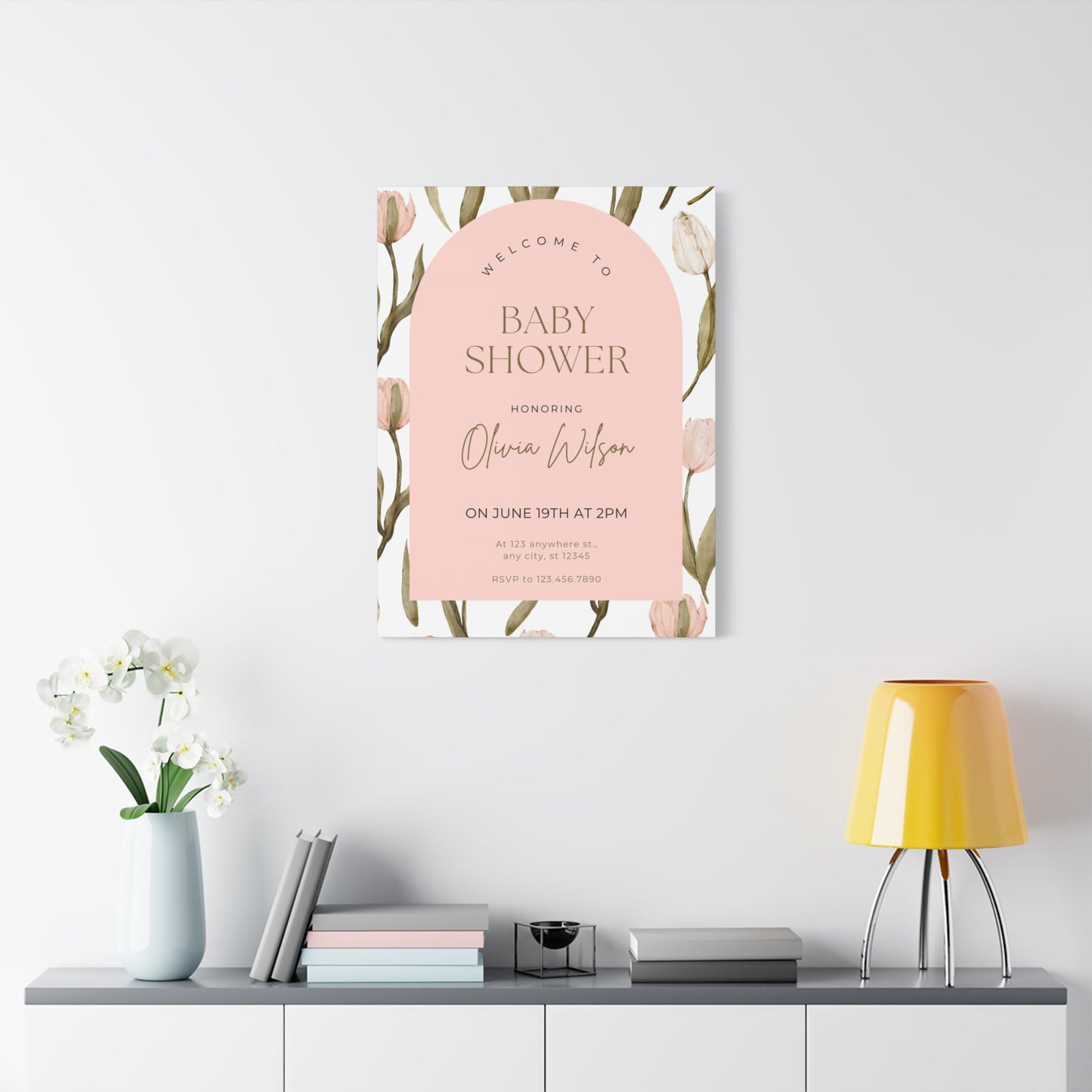 Baby Shower Welcome Canvas - Personalized Floral Wall Art