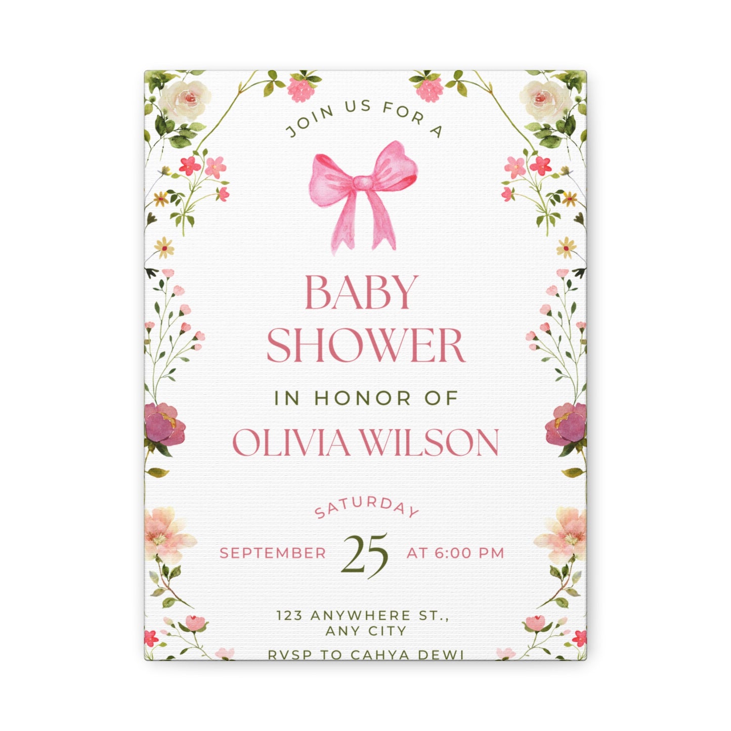 Personalized Baby Shower Canvas Print with Floral Design