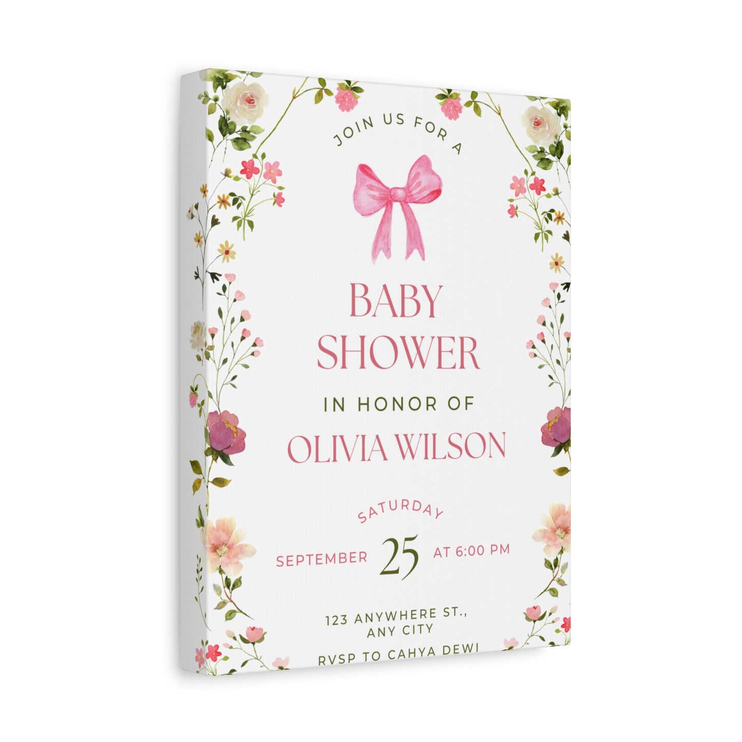Personalized Baby Shower Canvas Print with Floral Design