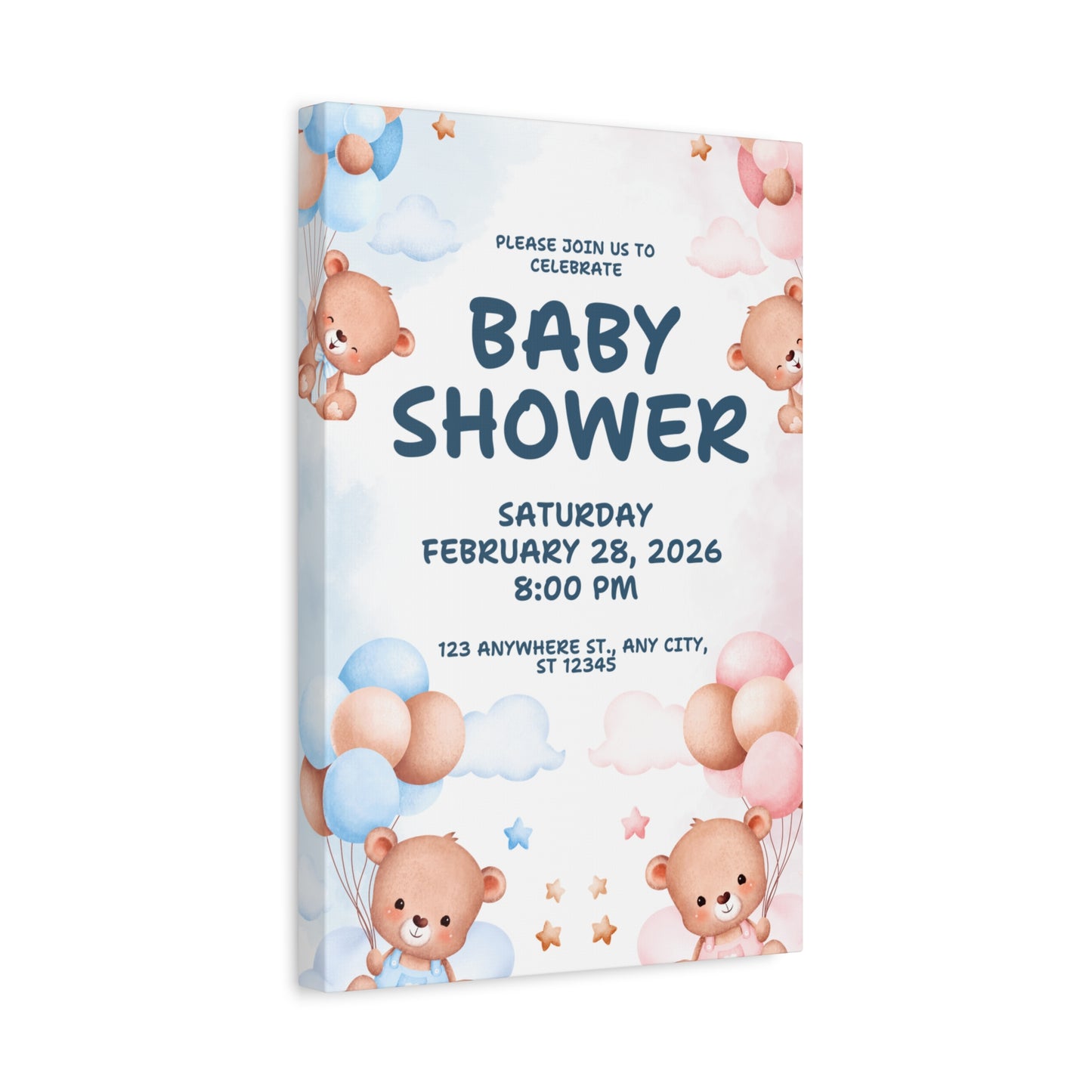 Baby Shower Canvas Print - Cute Bear Design for Celebrations