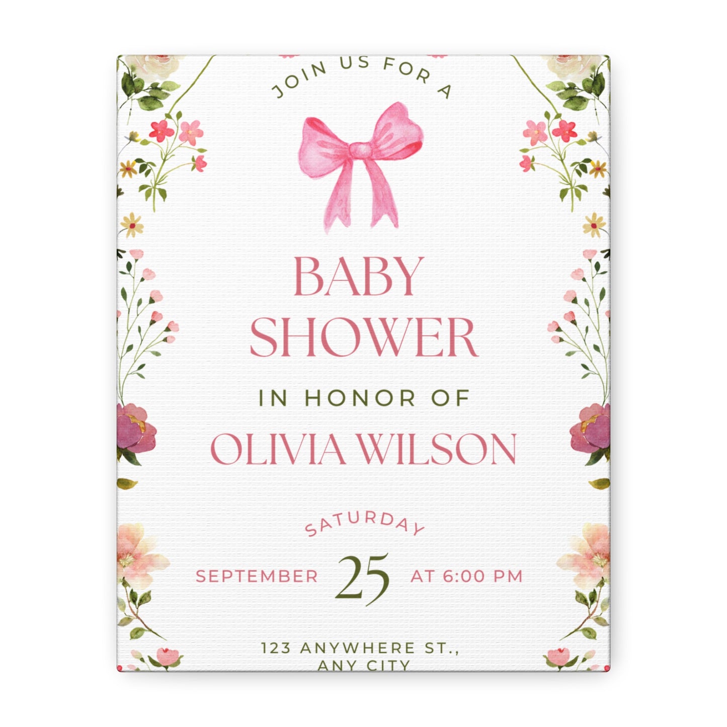 Personalized Baby Shower Canvas Print with Floral Design