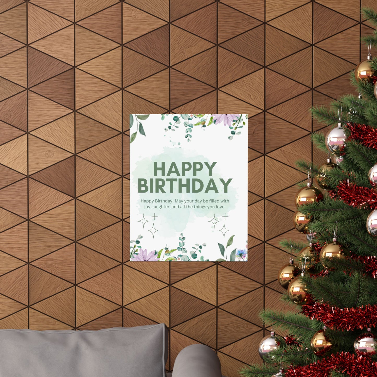 Floral Happy Birthday Poster - Matte Vertical Wall Art