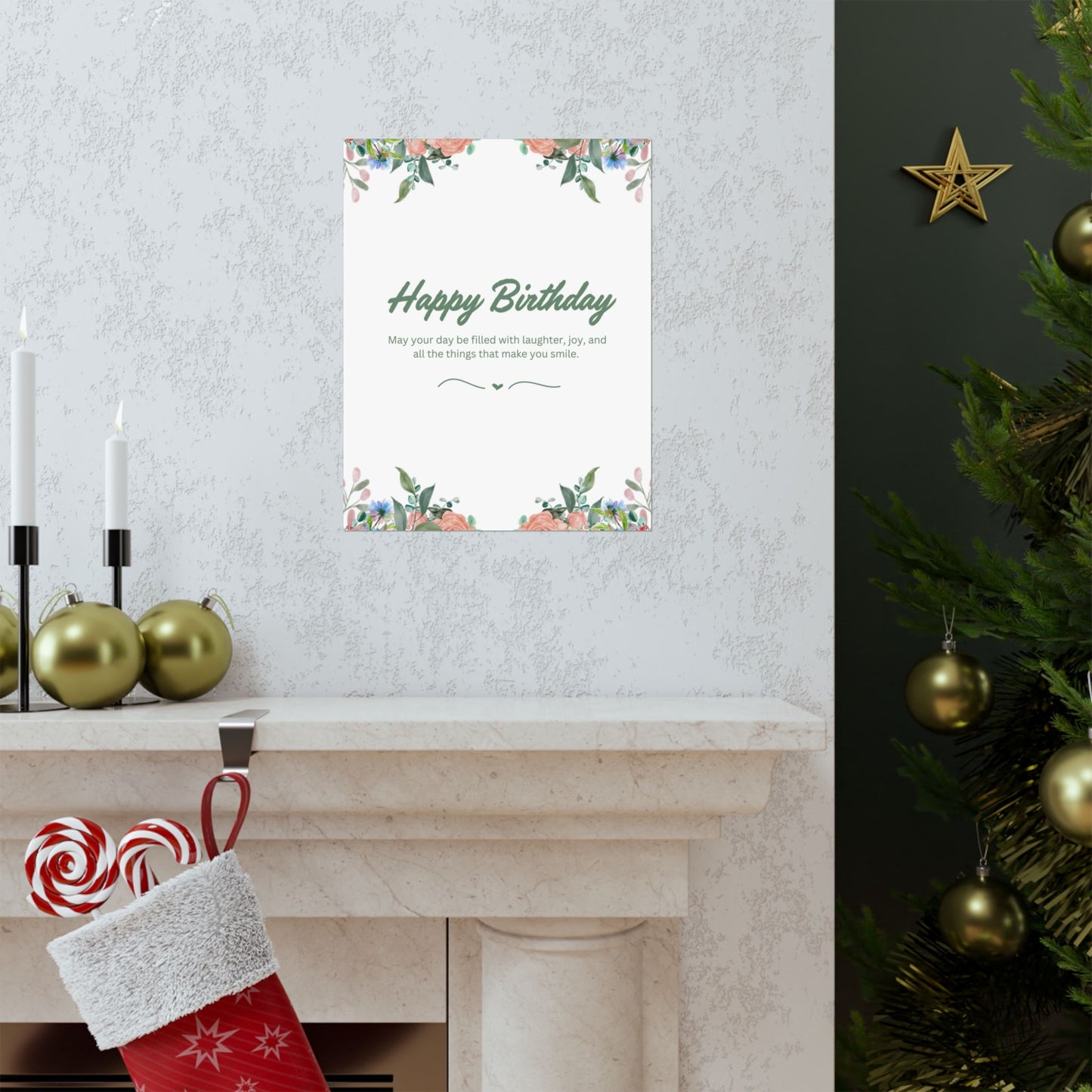 Happy Birthday Vertical Poster - Floral Design, Matte Finish, Perfect for Celebrations