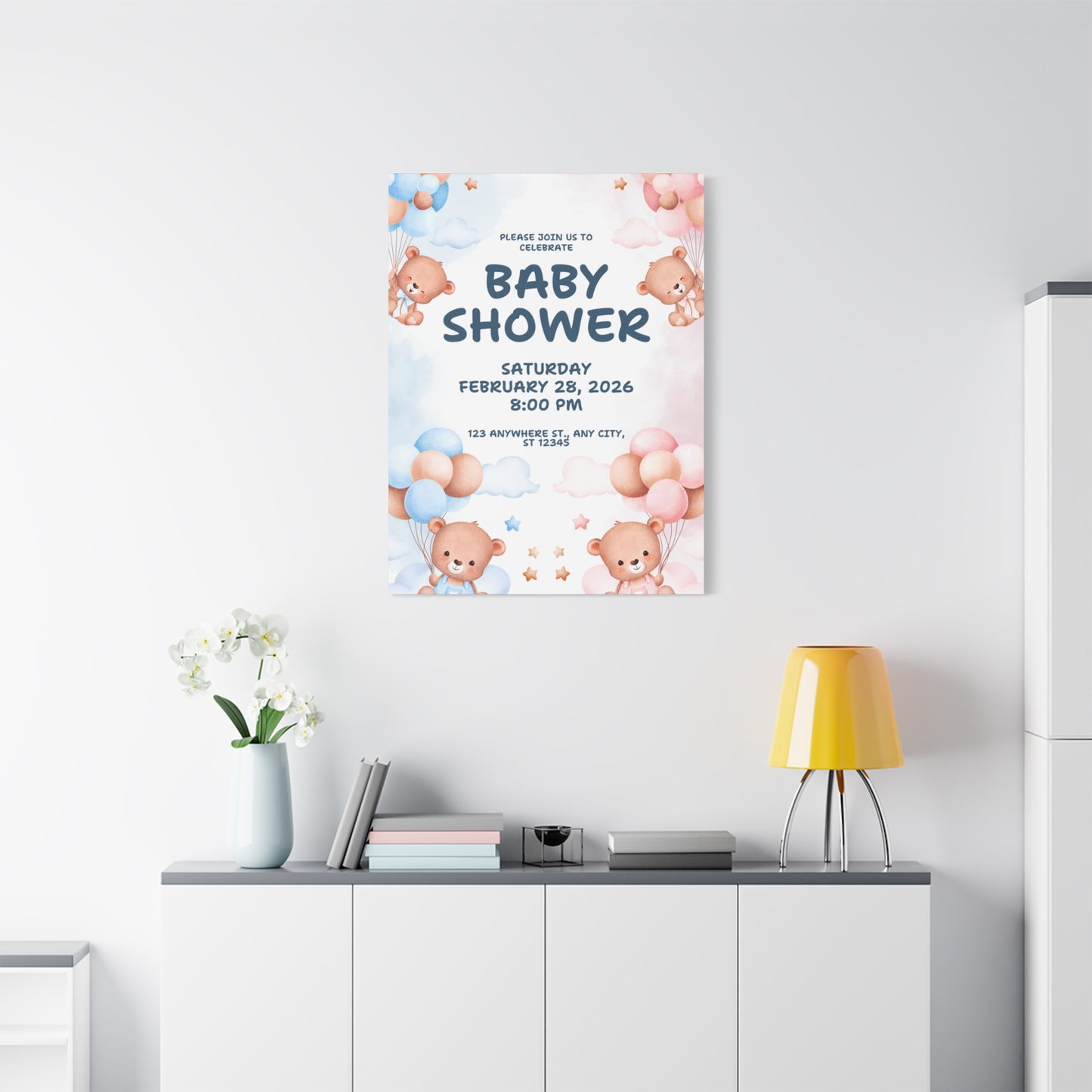 Baby Shower Canvas Print - Cute Bear Design for Celebrations
