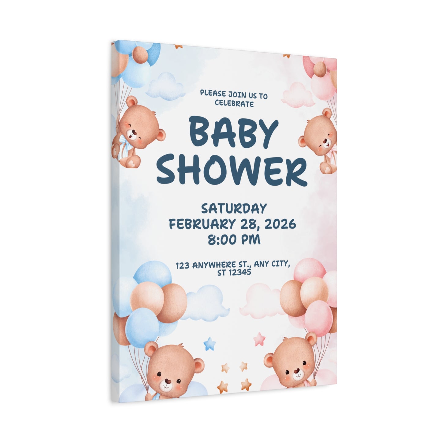 Baby Shower Canvas Print - Cute Bear Design for Celebrations