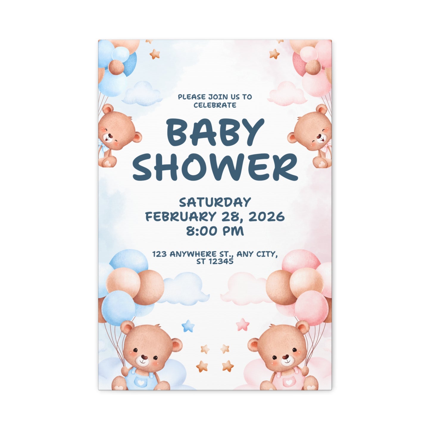 Baby Shower Canvas Print - Cute Bear Design for Celebrations