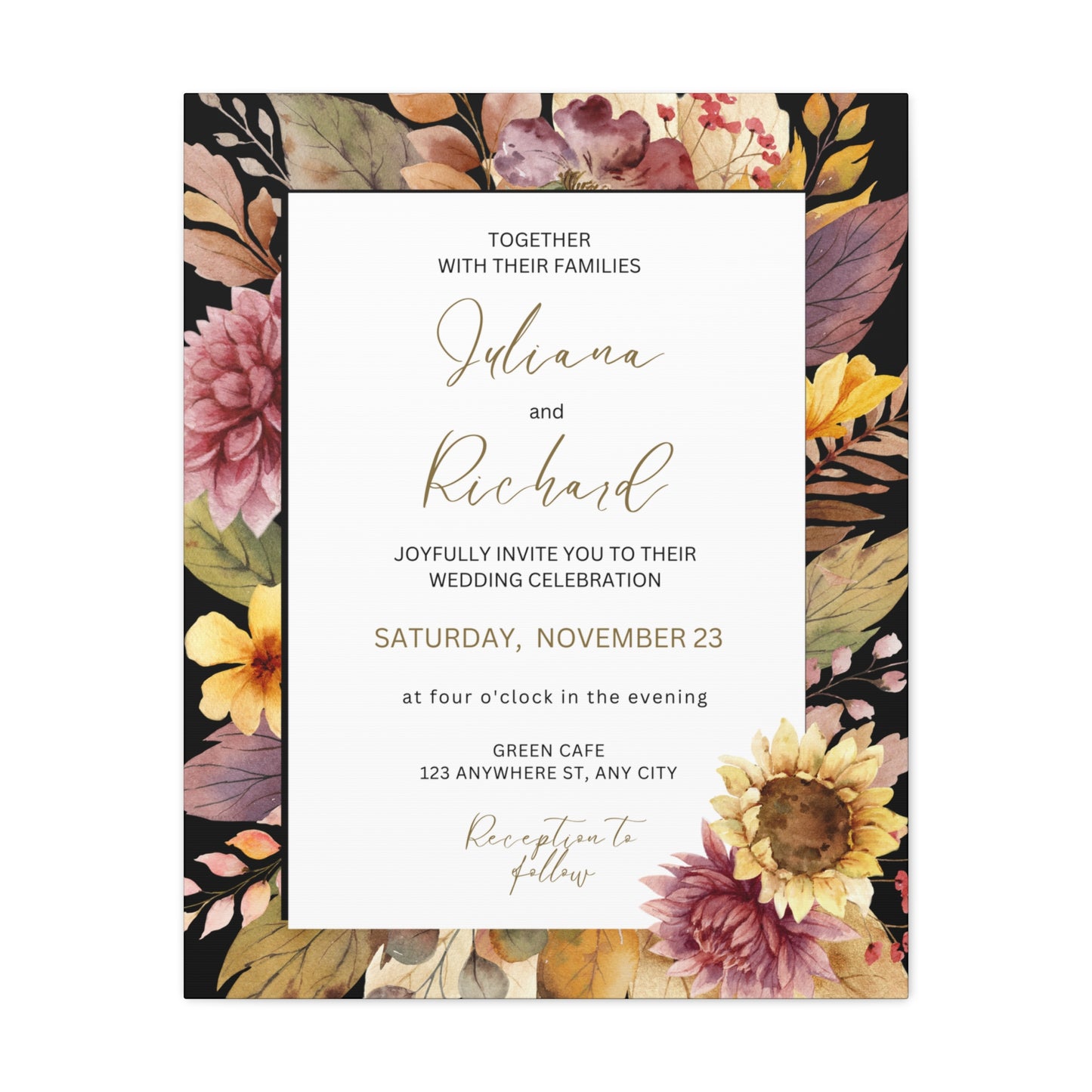 Floral Wedding Invitation Canvas Print