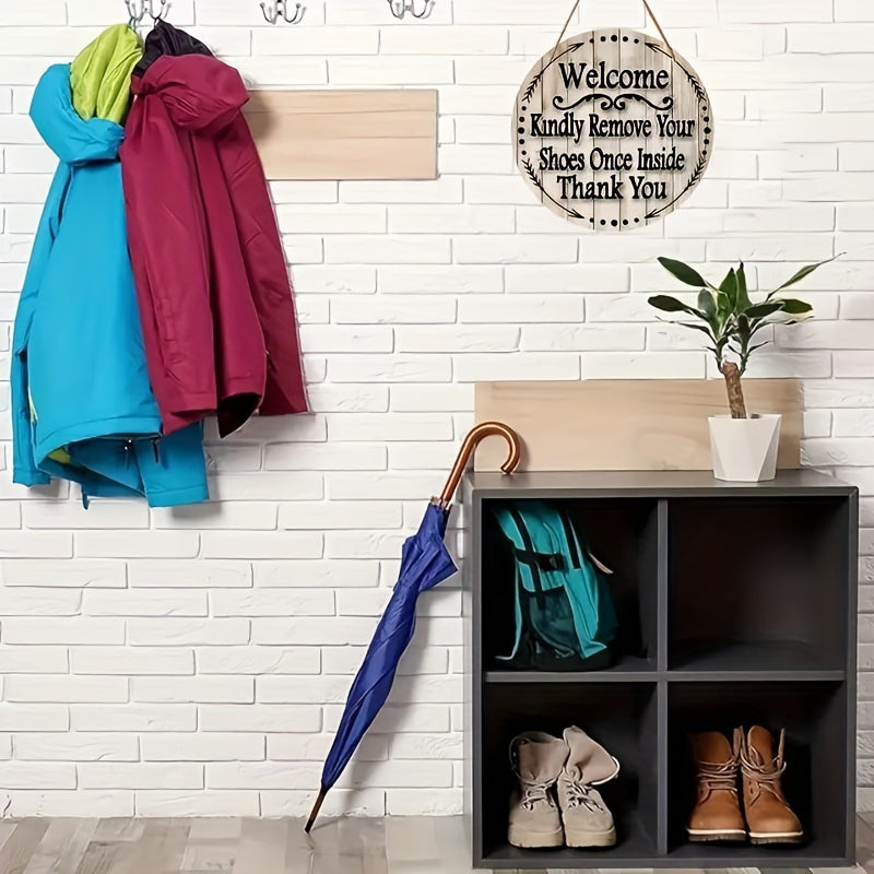 Welcome Kindly Remove Your Shoes Once Inside Thank You" Wooden Hanging Sign