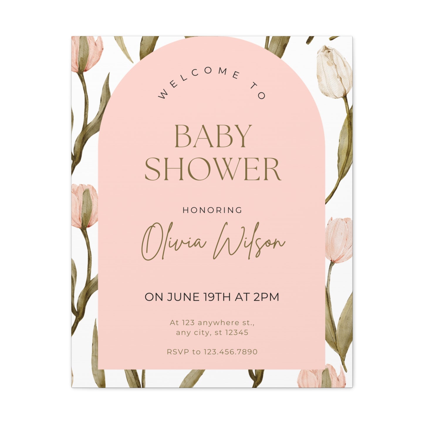 Baby Shower Welcome Canvas - Personalized Floral Wall Art