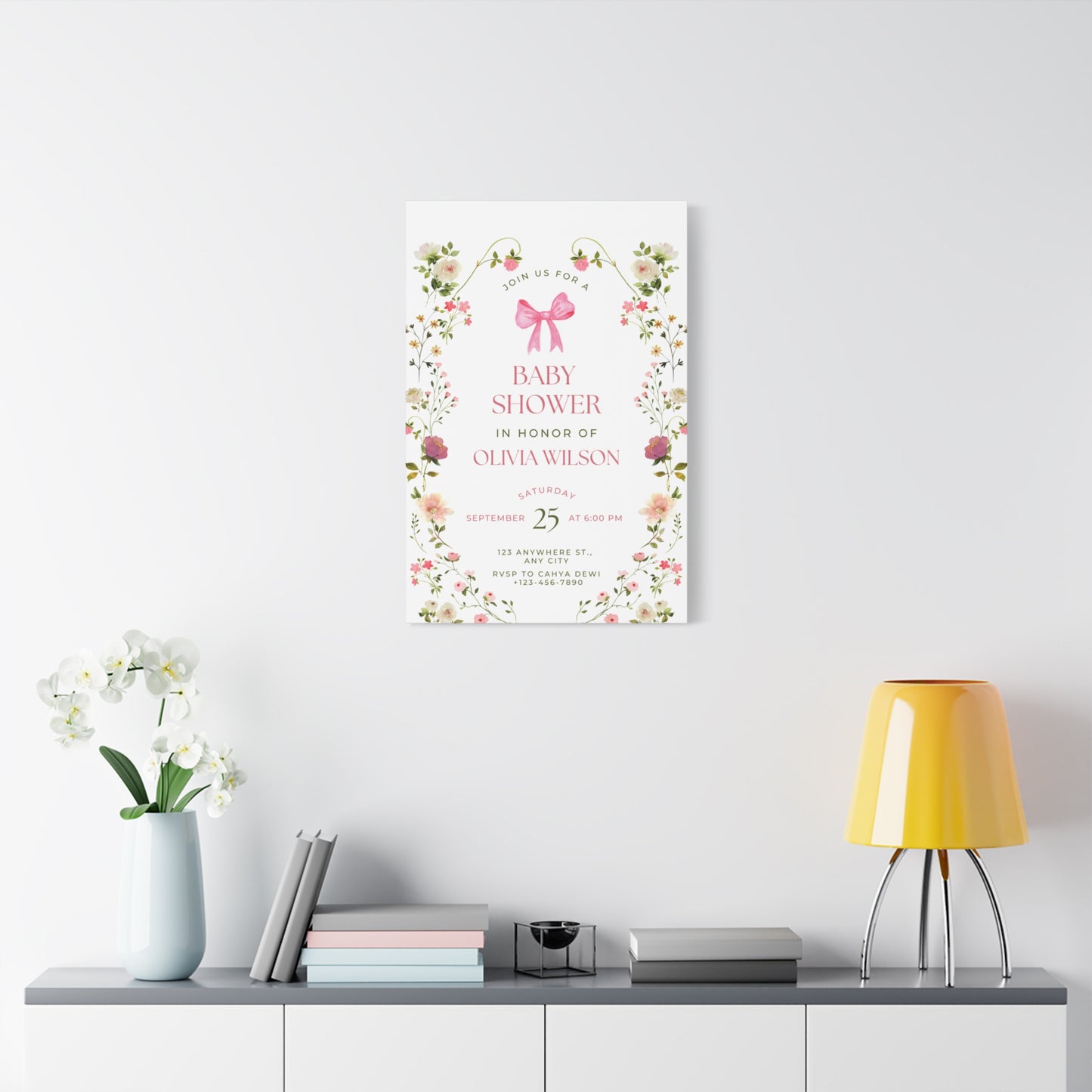 Personalized Baby Shower Canvas Print with Floral Design