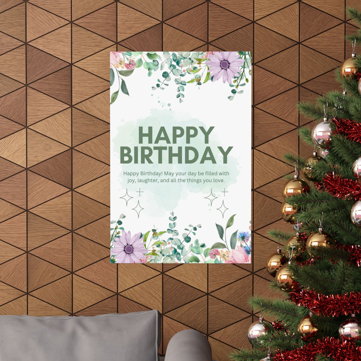 Floral Happy Birthday Poster - Matte Vertical Wall Art
