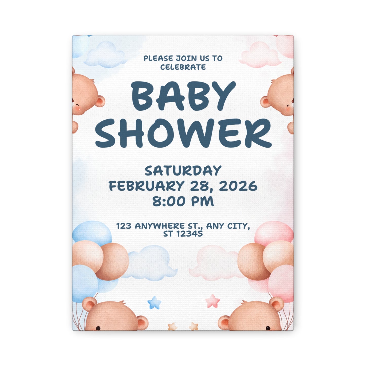 Baby Shower Canvas Print - Cute Bear Design for Celebrations
