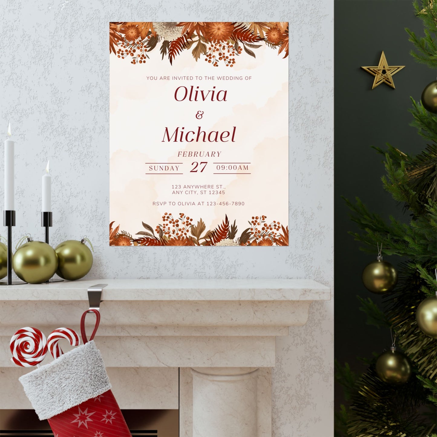 Elegant Floral Wedding Poster | Invite Decor for Olivia & Michael