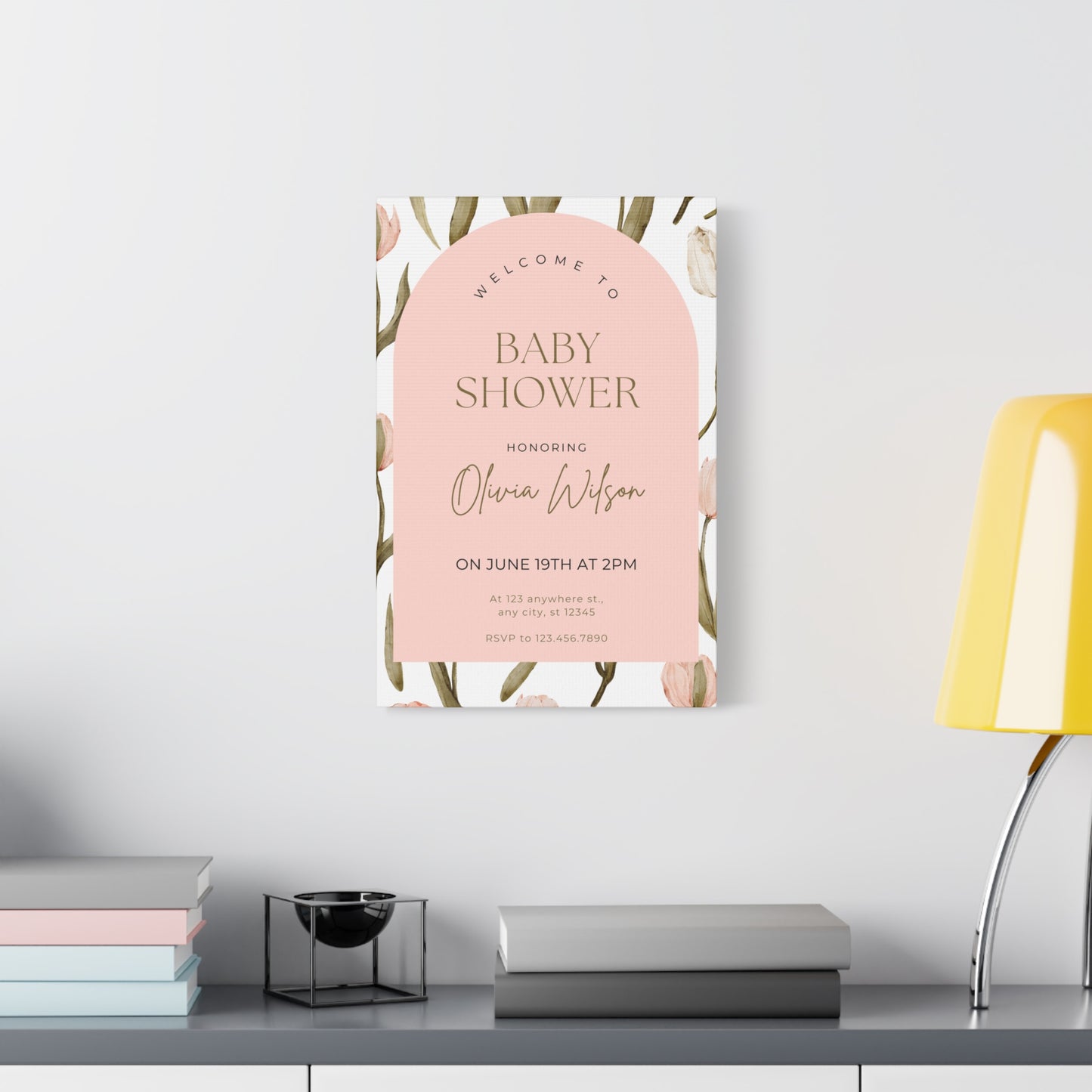 Baby Shower Welcome Canvas - Personalized Floral Wall Art