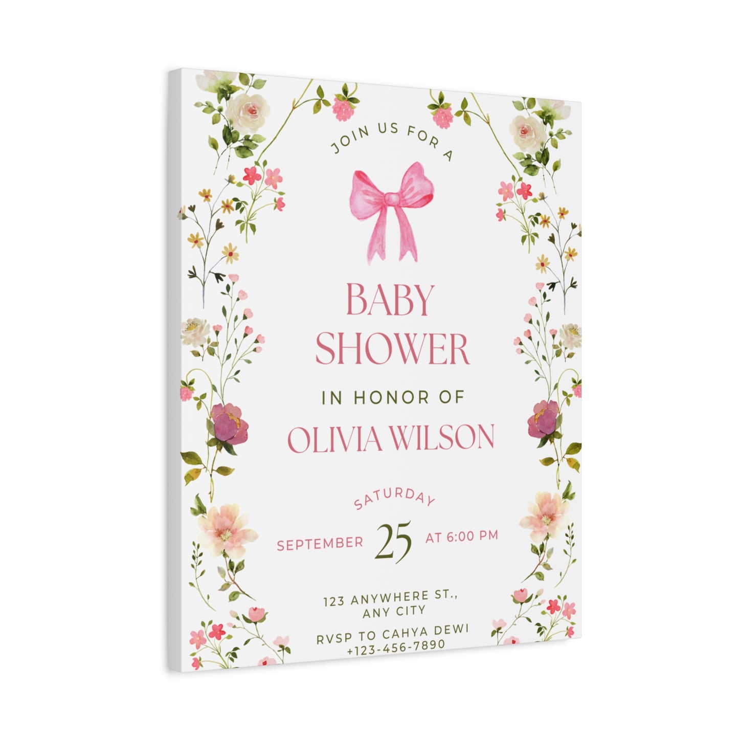 Personalized Baby Shower Canvas Print with Floral Design