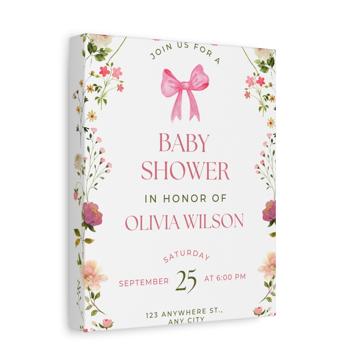 Personalized Baby Shower Canvas Print with Floral Design