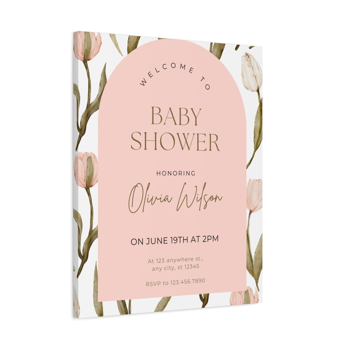 Baby Shower Welcome Canvas - Personalized Floral Wall Art
