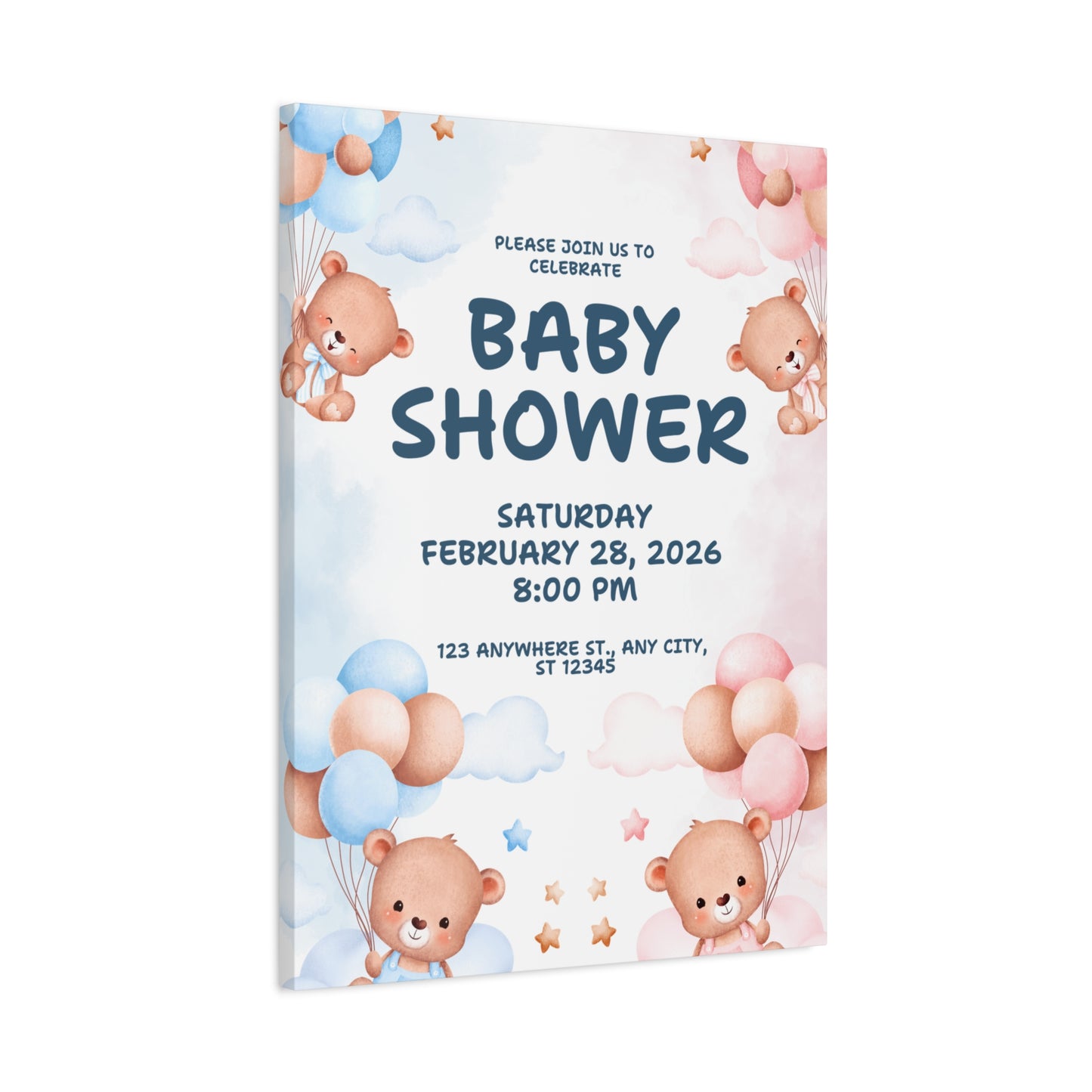 Baby Shower Canvas Print - Cute Bear Design for Celebrations