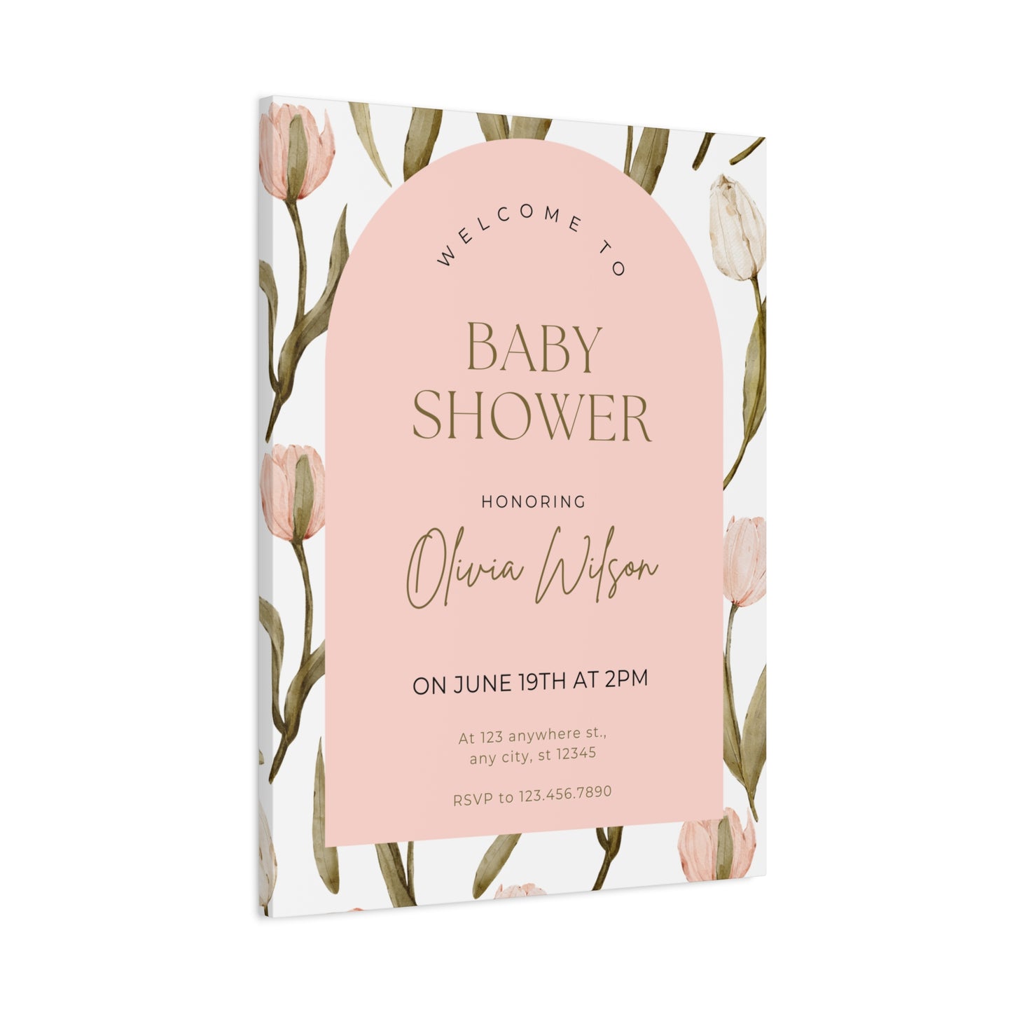Baby Shower Welcome Canvas - Personalized Floral Wall Art