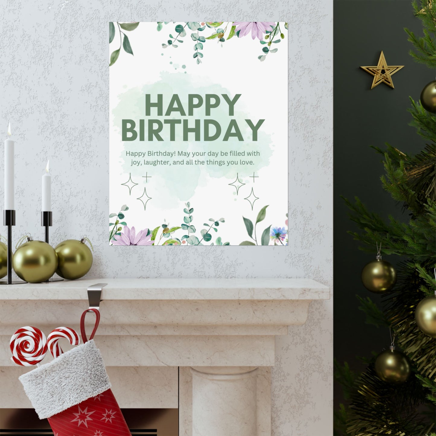 Floral Happy Birthday Poster - Matte Vertical Wall Art