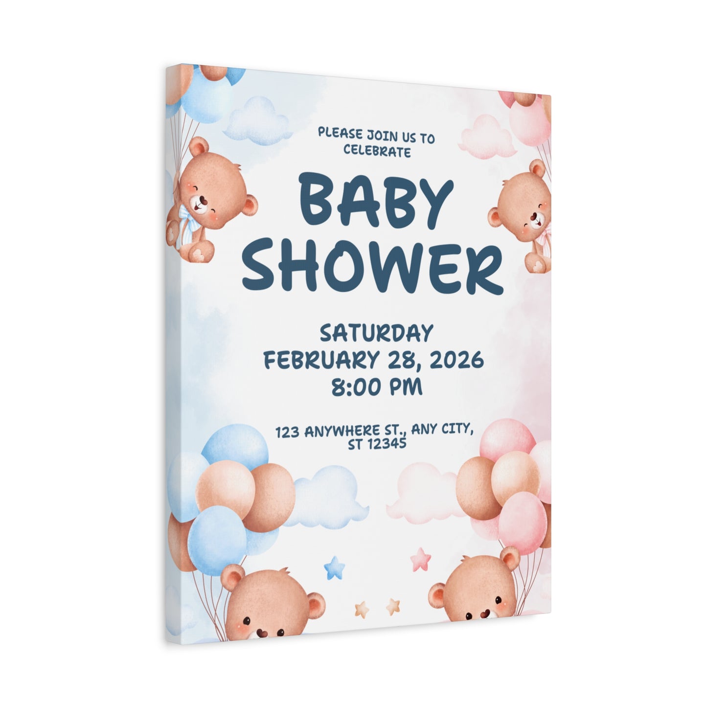 Baby Shower Canvas Print - Cute Bear Design for Celebrations