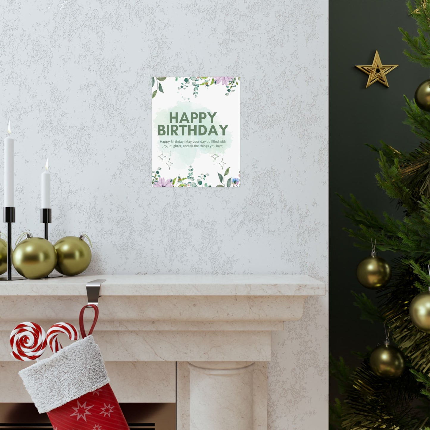 Floral Happy Birthday Poster - Matte Vertical Wall Art