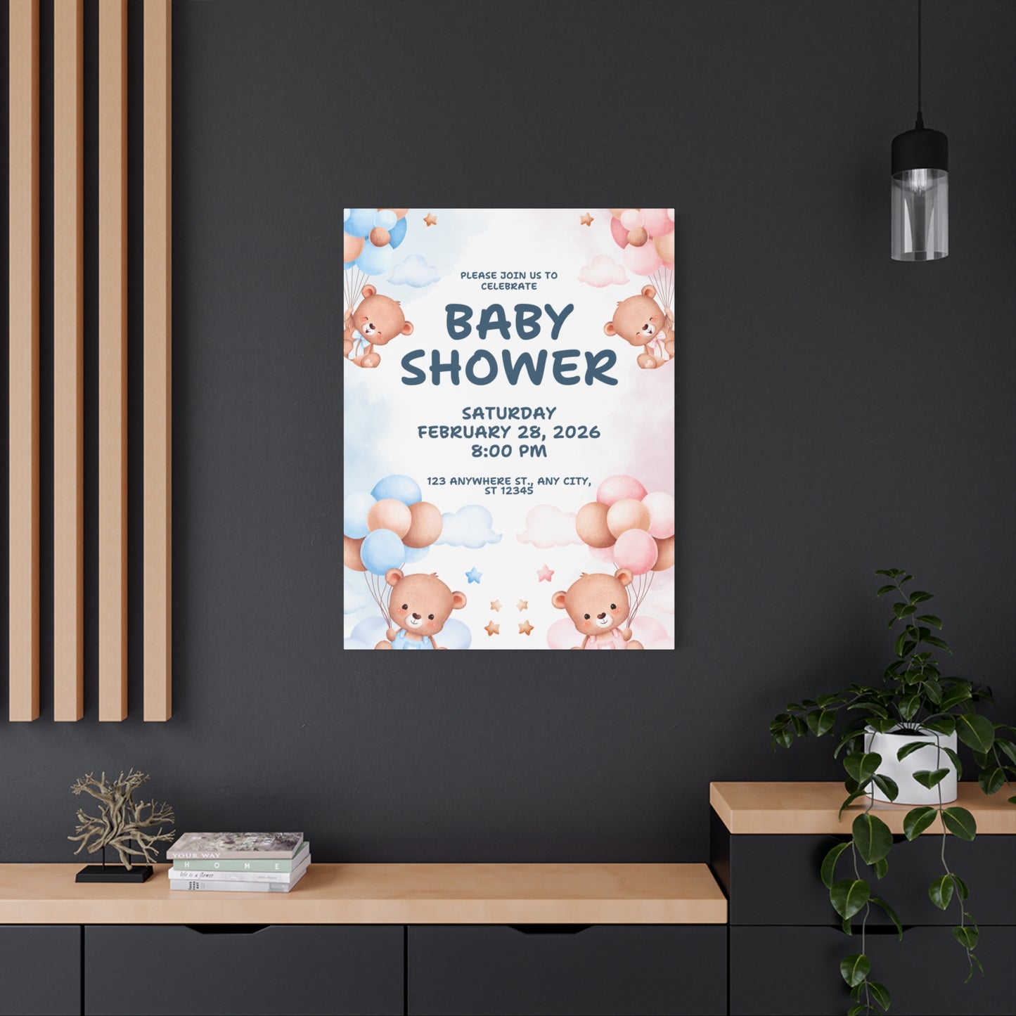 Baby Shower Canvas Print - Cute Bear Design for Celebrations
