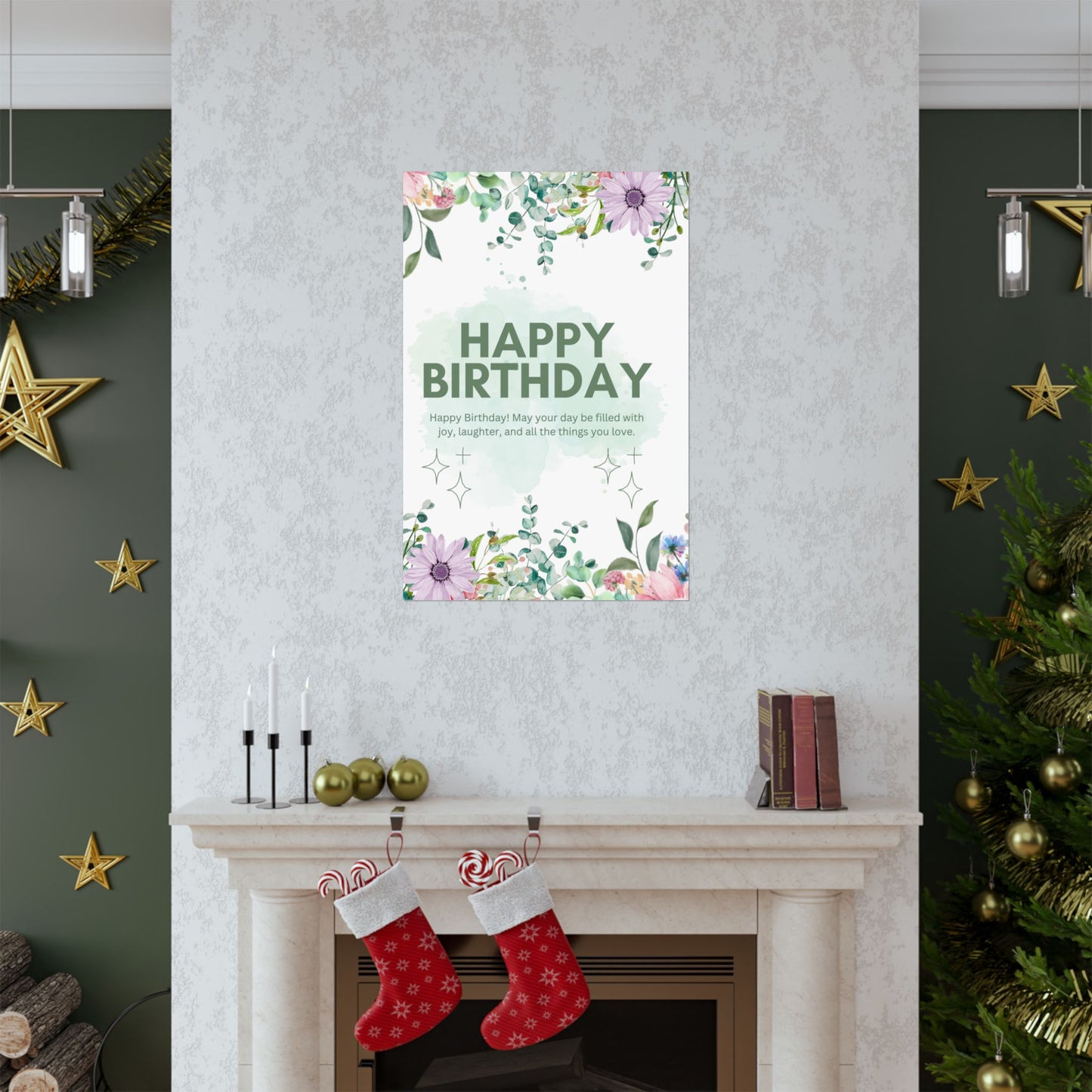 Floral Happy Birthday Poster - Matte Vertical Wall Art