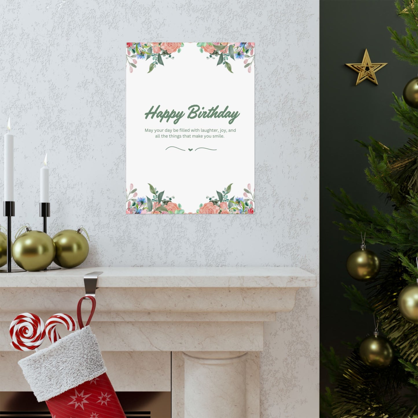 Happy Birthday Vertical Poster - Floral Design, Matte Finish, Perfect for Celebrations