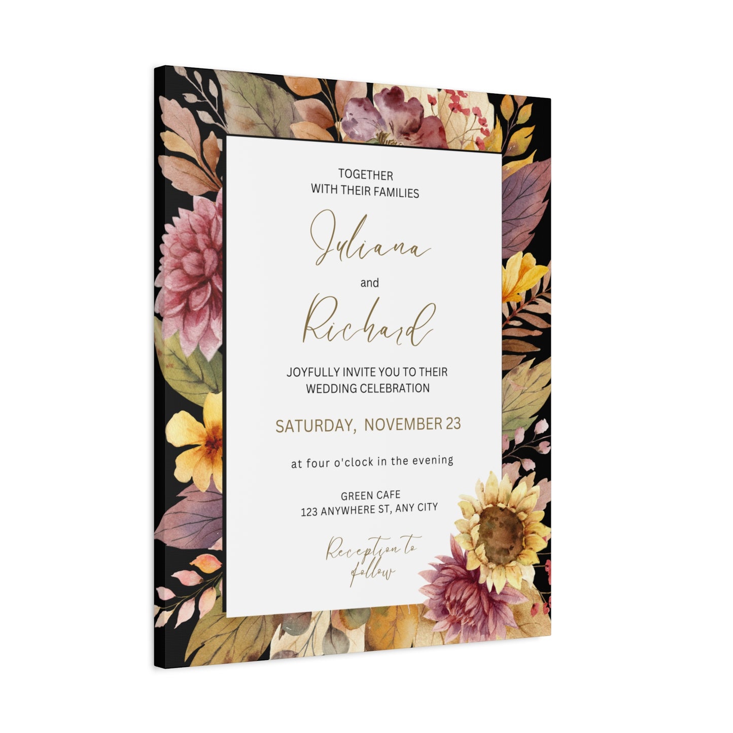 Floral Wedding Invitation Canvas Print