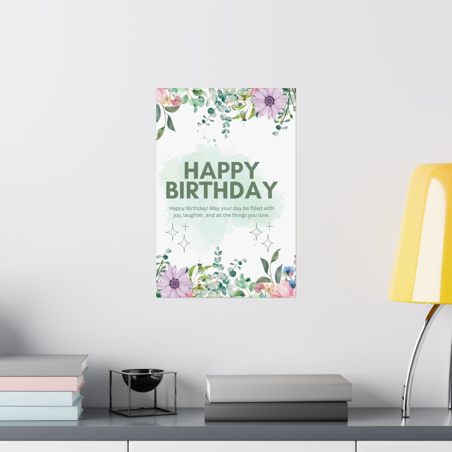 Floral Happy Birthday Poster - Matte Vertical Wall Art